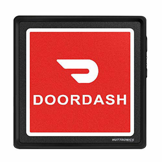 Picture of DoorDash Light Sign â€“ Bright LED Amp for Door Dashers â€“ Removable  Rechargeable Food Delivery Service Sign with Mounting Cradle and 12-Hour Wireless Operation (4.72â€ x 4.72â€ x 0.39â€)