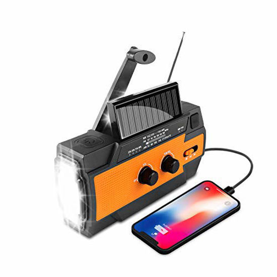 Picture of Emergency Radio  Hand Crank Radio  ABtakkat Portable Solar Weather  AM/FM/NOAA with LED Flashlight  Motion Sensor Reading Lamp  Cellphone Charger  SOS Alarm for Home&Outdoor (Orange  2021 Newest)