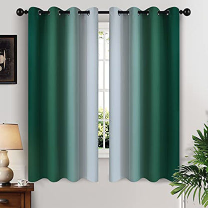 Picture of Yakamok Light Blocking Ombre Curtains  Greyish White and Dark Green Gradient Color Curtains  Room Darkening Grommet Window Drapes for Bedroom(Dark Green  52x63 Inch  2 Panels)