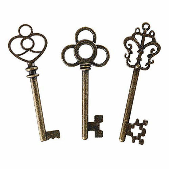 LURLIN Mixed Set of 30 Large Skeleton Keys with Antique Style Bronze Brass  Skeleton Castle Dungeon Pirate Keys for Birthday Party Favors, Mini