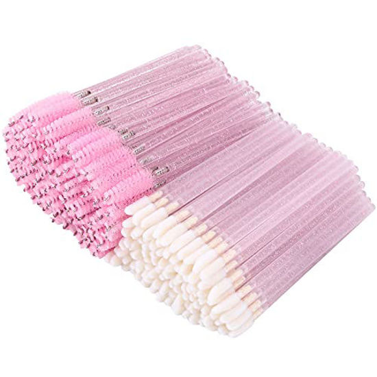 Picture of Tbestmax 400 Spoolies Mascara Wand and Lip Brush Disposable Lash Brushes for Eyelash Extensions  Lipstick Lip Gloss Wands Applicator Tool (Hotpink)