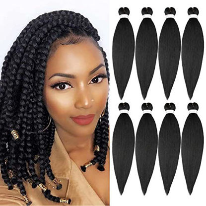 Picture of Pre Stretched Braiding Hair 18 Inch 8 Packs Braiding Hair Extensions Professional Synthetic Fiber Crochet Twist Braids(18inch 1B/900)