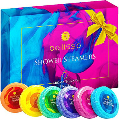 Picture of Bellisso Aromatherapy Shower Steamers  Set of 6 Scent Tablets - Essential Oil Fizzies Bath Bombs Self Care Kit for Women - Relaxing Stress Relief Gifts