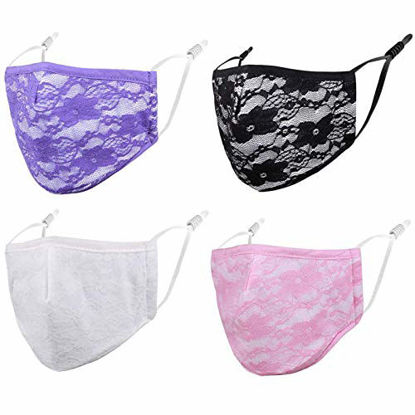 Picture of Woplagyreat 4 Packs Reusable Cotton Face Mask  3D Shape  Washable Cloth  Adjustable Ear Loop  Beautiful Design