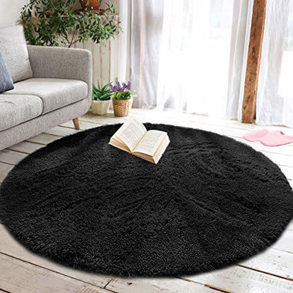 Picture of junovo Round Fluffy Soft Area Rugs for Kids Girls Room Princess Castle Plush Shaggy Carpet Cute Circle Nursery Rug for Kids Baby Girls Bedroom Living Room Home Decor Circular Carpet  5ft Orange