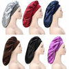 Picture of 6 Pack Satin Silk Sleep Cap for Women Soft Elastic Wide Band Hat Bonnet Sleep Cap Night Sleeping Head Cover for Good Sleeping Bonnet Sleep Cap (Large Size)