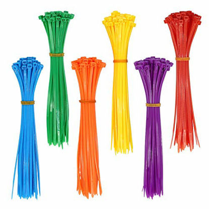 Picture of 300Pcs Multi-purpose Nylon Zip Ties Durable Cable Wire Wraps Assorted Color 8 Inch 50 Lbs Tensile Strength Cord and Craft Management Perfect for Indoor and Outdoor