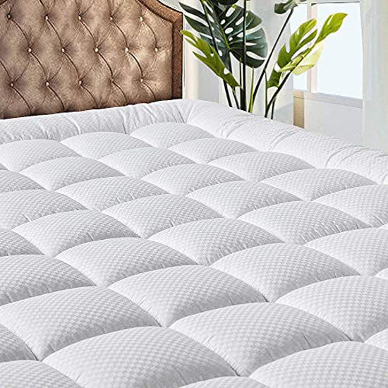 Picture of MATBEBY Bedding Quilted Fitted Twin XL Mattress Pad Cooling Breathable Fluffy Soft Mattress Pad Stretches up to 21 Inch Deep  Twin Extra Long  White  Mattress Topper Mattress Protector