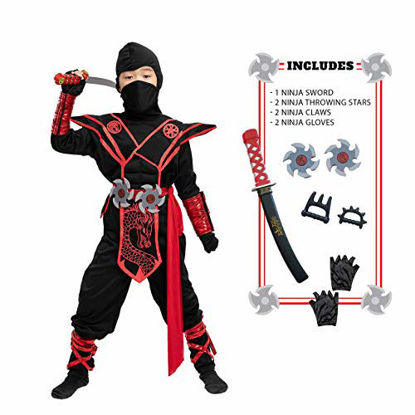 Picture of Ninja Dragon Red Costume Outfit Set for kids Halloween Dress Up Party