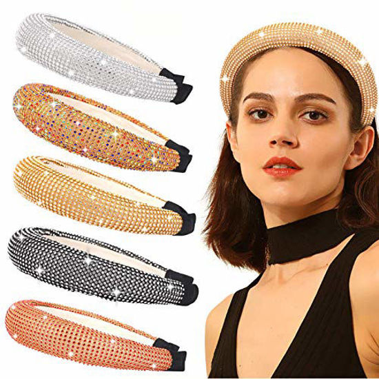 Picture of Women Rhinestones Diamond Hairhoop Headbands Girls Fashion Padded Wide Hair Band Hair Accessories (Rainbow)