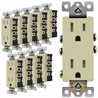Picture of ENERLITES Decorator Receptacle Outlet  Tamper-Resistant  Residential Grade  3-Wire  Self-Grounding  2-Pole  15A 125V  UL Listed  61501-TR-I-10PCS  Ivory (10 Pack)