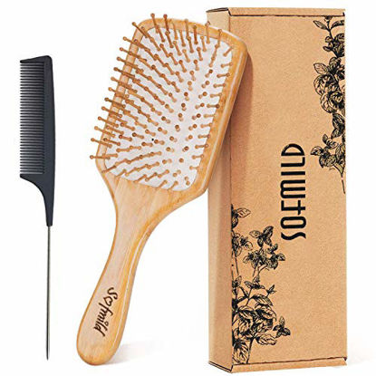 Picture of Hair Brush- Wooden Paddle Hair Brushes for Women Men and Kids Make Thin Long Curly Hair Health and Eco-Friendly Massage Scalp Brush  Detangler Tail Comb Hair Brush Set(PINK)