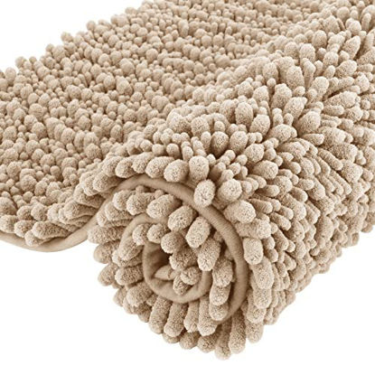 Picture of Yimobra Original Luxury Chenille Bath Mat  36.2 x 24 Inches  Soft Shaggy and Comfortable  Large Size  Super Absorbent and Thick  Non-Slip  Machine Washable  Perfect for Bathroom  Beige