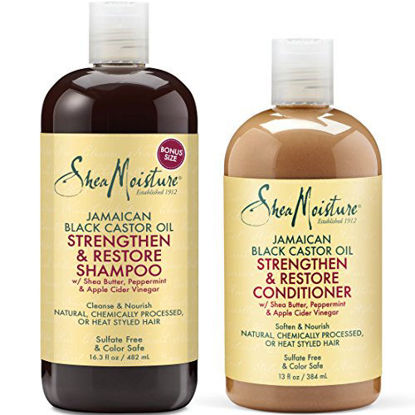 Picture of Shea Moisture Strengthen  Grow & Restore Shampoo and Conditioner Set  Jamaican Black Castor Oil Combination Pack  16.3 oz Shampoo & 13 oz. Conditioner