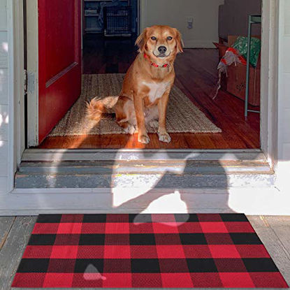 Picture of Carvapet Buffalo Checkered Area Rug Black Red Checkered Carpet Buffalo Plaid Rugs 23.6 x 35.4 Inch Indoor and Outdoor Welcome Doormat for Entryway Porch  Kitchen  Bathroom