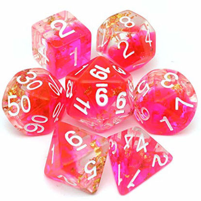 Picture of Haxtec DND Dice Set 7PCS Polyhedral Dice for Roleplaying Dice Games as Dungeons and Dragons (Rose Clear Gold Foil(Sweetheart))