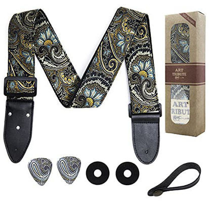 Picture of Guitar Strap Stylish Cotton Indian Ocean W/FREE BONUS- 2 Picks + Strap Locks + Strap Button. For Bass  Electric & Acoustic Guitars. an Awesome Gift for Men & Women