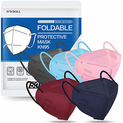 Picture of KN95 Face Mask 50 PCs  WWDOLL Multiple Colour 5 Layers KN95 Masks  Dispoasable Respirator Protection Mask for Men and Women(Pink  Blue  Grey  Red  Purple)