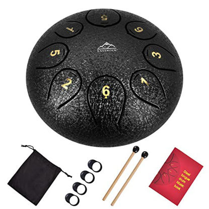 Picture of EASTROCK Steel Tongue Drum Percussion Instrument Handpan Drum C Key Panda Tank Drum with Travel Bag for Meditation Entertainment Concert Yoga Mallets and Music Book (Black 8 Inch 8 Notes)