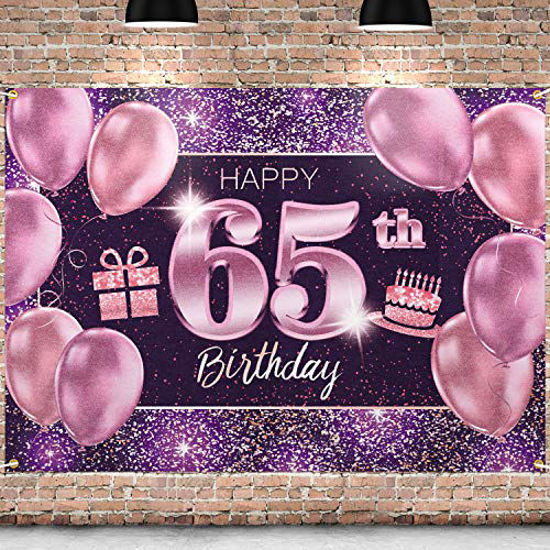 Picture of PAKBOOM Happy 65th Birthday Banner Backdrop - 65 Birthday Party Decorations Supplies for Women - Pink Purple Gold 4 x 6ft