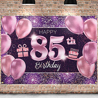 Picture of PAKBOOM Happy 85th Birthday Banner Backdrop - 85 Birthday Party Decorations Supplies for Women - Pink Purple Gold 4 x 6ft