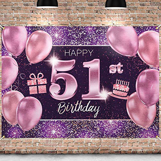 Picture of PAKBOOM Happy 51st Birthday Banner Backdrop - 51 Birthday Party Decorations Supplies for Women - Pink Purple Gold 4 x 6ft