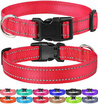 Picture of FunTags Reflective Nylon Dog Collar Adjustable Pet Collars with Quick Release Buckle for Puppy Small Medium Large Dogs 18 Classic Solid Colors 4 Sizes