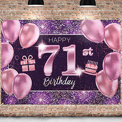 Picture of PAKBOOM Happy 71st Birthday Banner Backdrop - 71 Birthday Party Decorations Supplies for Women - Pink Purple Gold 4 x 6ft