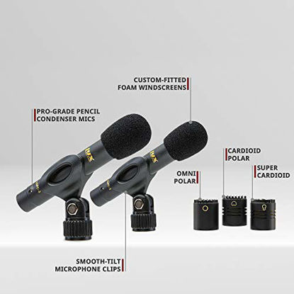 Picture of LyxPro SDPC-2 Stereo Pair of Pencil Condenser Stick Instrument Microphone Pair - Interchangeable Omni  Cardioid & Super Cardioid Capsules Included