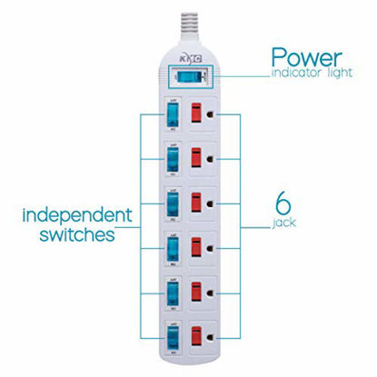 Picture of KMC 6 Outlet Power Strip with Multi-Outlet Independent Switches  Overload Protector 4-Foot Cord