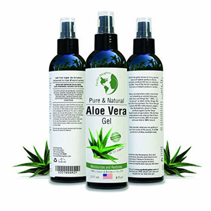 Picture of Organic Aloe Vera Gel from 100% Pure and Natural Cold Pressed Aloe - Great for Face - Hair - Acne - Sunburn - Bug Bites - Rashes - Eczema - 8 oz.