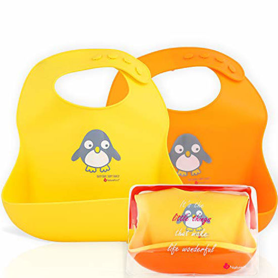 Picture of NatureBond Silicone Baby Bibs Easily Wipe Clean With Waterproof Pouch - Comfortable Soft Waterproof Bib Keeps Stains Off (2 PCs)