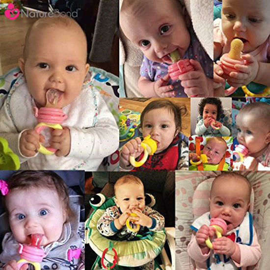 Picture of NatureBond Baby Food Feeder/Fruit Feeder Pacifier (2 Pack) - Infant Teething Toy Teether | Includes Additional Silicone Sacs