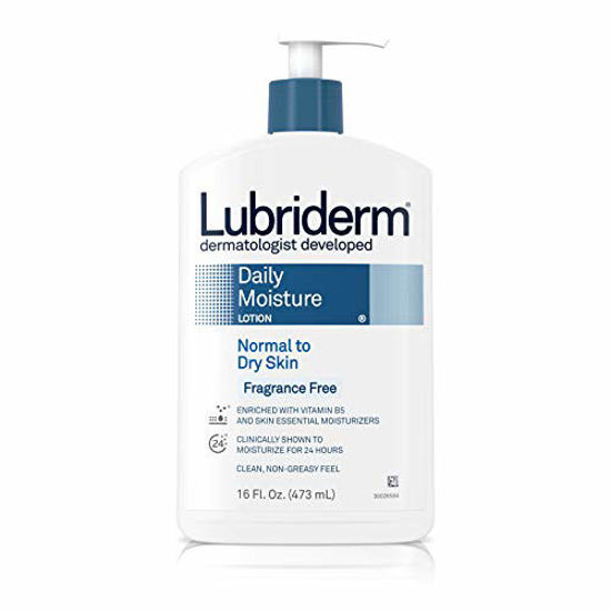 Picture of Lubriderm Daily Moisture Hydrating Unscented Body Lotion with Vitamin B5 for Normal to Dry Skin, Non-Greasy and Fragrance-Free Lotion. 16 fl. oz