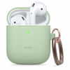 Picture of elago Silicone Case with Keychain Compatible with Apple AirPods Case 1 & 2, Front LED Visible, Supports Wireless Charging, Protective Silicone [Pastel Green]