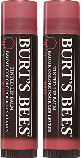 Picture of Lip Balm Stocking Stuffer, Burt's Bees Tinted Moisturizing Lip Care Holiday Gift for Women, for Dry Lips, 100% Natural, with Shea Butter, Rose (2 Pack)