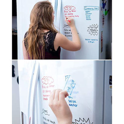 Picture of Kassa Clear Dry Erase Board Sticker - 17.3" x 78 (6.5 Feet) - 3 Dry-Erase Markers Included - Transparent Adhesive White Board Film for Refrigerator, Desk, Office - Glass Dry Erase Board Alternative
