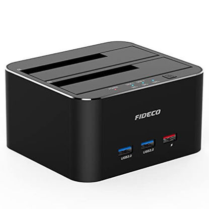 Picture of FIDECO USB 3.0 to SATA Dual Bay External Hard Drive Docking Station for 2.5/3.5 Inch HDD SSD with Hard Drive Duplicator/Offline Clone Function/2 USB 3.0 Ports/1 USB Fast Charge Port, Support 16TB