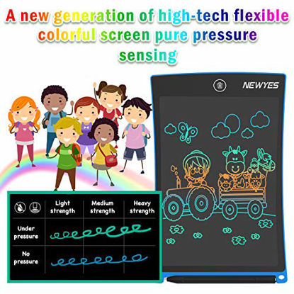 Picture of NEWYES 8.5 Inches Colored Doodle Board for Toddlers LCD Screen Writing Tablet with Lock Function Magnetic Drawing Board Erasable Doodles Notepad for Boys Kids Ages 3+ Blue with Lanyard