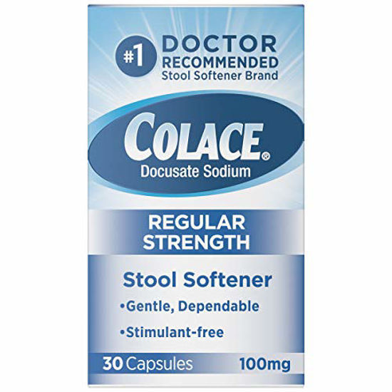 Picture of Colace Regular Strength Stool Softener 100 mg Capsules 30 Count Docusate Sodium Stimulant-free for Gentle, Dependable Occasional Constipation Relief