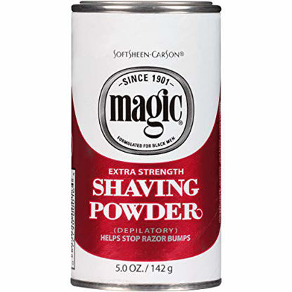 Picture of SoftSheen-Carson Magic Razorless Shaving for Men, Magic Extra Strength Shaving Powder, for Coarse Textured Beards, formulated for Black Men, Depilatory, Helps Stop Razor Bumps, 5 oz, Red