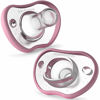 Picture of Nanobebe Baby Pacifiers 0-3 Month - Orthodontic, Curves Comfortably with Face Contour, Award Winning for Breastfeeding Babies, 100% Silicone - BPA Free. Perfect Baby Registry Gift 2pk,Pink