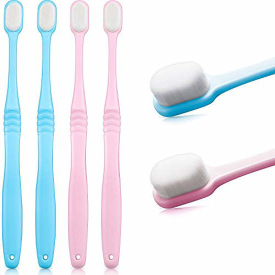 Picture of 4 Pieces Soft Micro-Nano Manual Toothbrush Extra Soft Bristles Toothbrush with 20,000 Bristles for Fragile Gums Adult Kid Children (Blue, Pink)