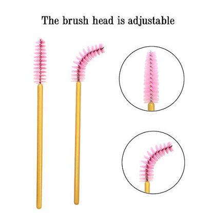 Picture of 100 Pack Mascara Wands Bulk Disposable Eyelash Brushes Lash Extensions Makeup Brush Applicator Tool Bulk, Gold/Pink