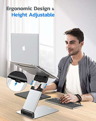 Picture of Nulaxy Laptop Stand, Ergonomic Sit to Stand Laptop Holder Convertor, Adjustable Height from 2.1" to 13.8", Supports up to 22lbs, Compatible with MacBook, All Laptops Tablets 11-17" - Silver