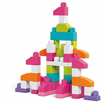 Picture of Mega Bloks First Builders Big Building Bag with Big Building Blocks, Building Toys for Toddlers (80 Pieces) - Pink Bag