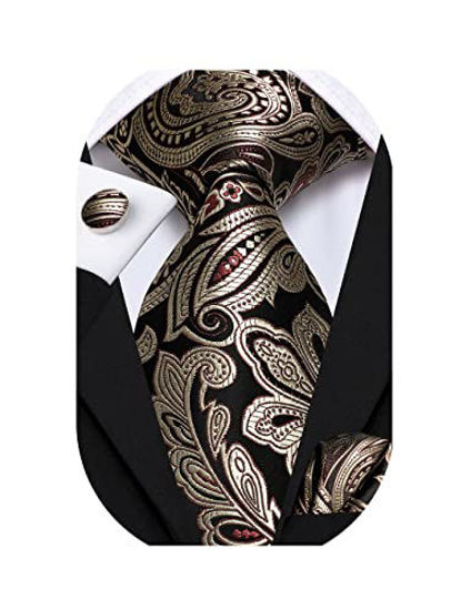 Picture of Dubulle Tan Paisley Ties for Men Bronze Floral Mens Neckties Set and Pocket Square with Cufflinks Paisely Pattern