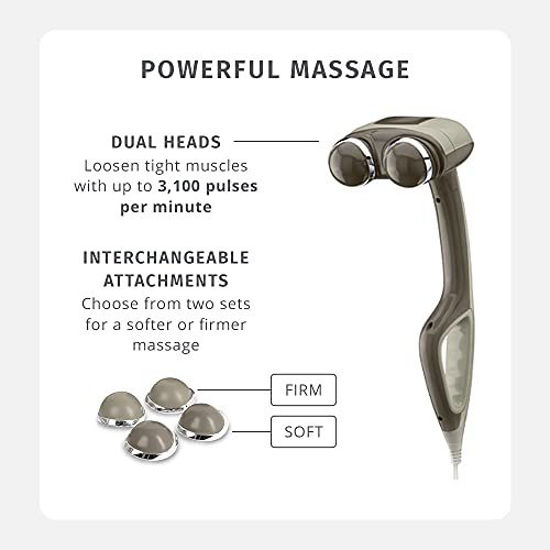 Picture of HoMedics Percussion Action Massager with Heat | Adjustable Intensity , Dual Pivoting Heads | 2 Sets Interchangeable Nodes , Heated Muscle Kneading for Back , Shoulders , Feet , Legs , & Neck