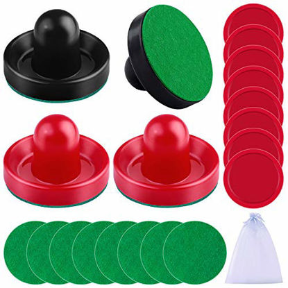 Picture of URATOT Air Hockey Pushers and Air Hockey Pucks Air Hockey Paddles, Goal Handles Paddles Replacement Accessories for Game Tables(4 Pushers, 8 Red Pucks and 8 Green Pads)