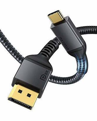 Picture of USB C to DisplayPort VESA Certified, Maxonar 8K 60Hz Type-C to DP Cable 6.6FT/2M(4K 60Hz 144Hz 120Hz 2K 240Hz) 32.4Gbps 1.4 HBR3 Alt Mode Adapter for 2021 MacBook Pro M1 Mac Mini, XPS 15 Grey